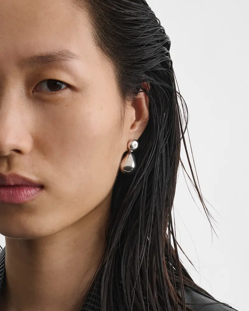 Textured Double Ball Drop Earrings In Sterling Silver