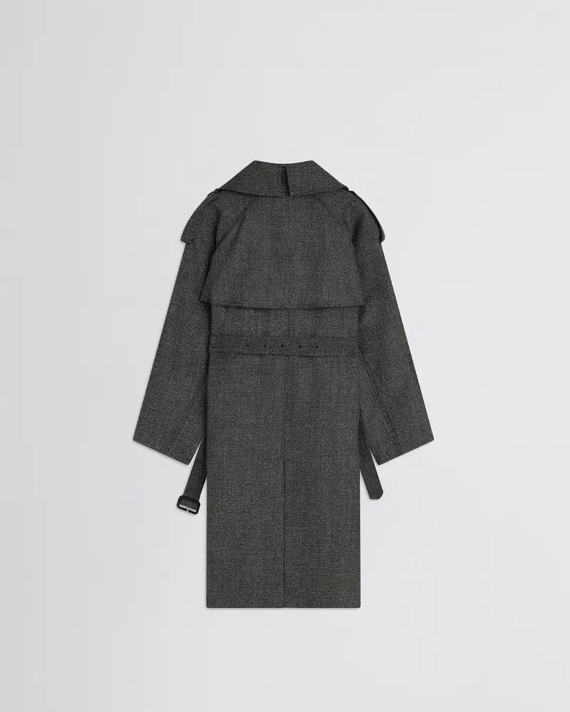 Textured Salt-And-Pepper Wool Trench Coat With Padded Construction 2