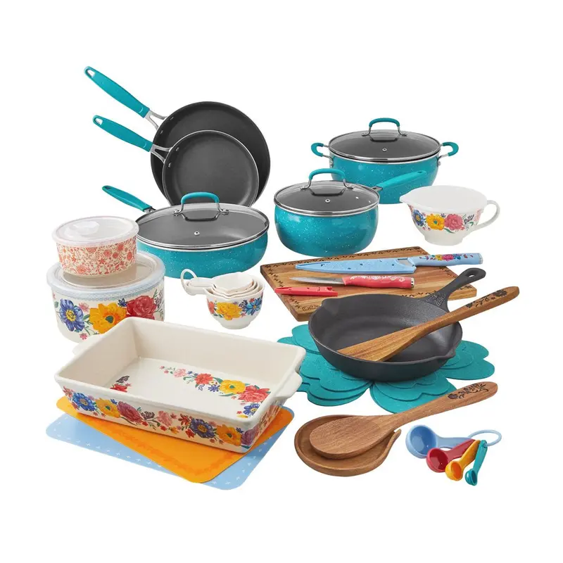 The Pioneer Woman Floral Cookware Set — 38-Piece Teal Nonstick Collection Designed for Daily Culinary Use