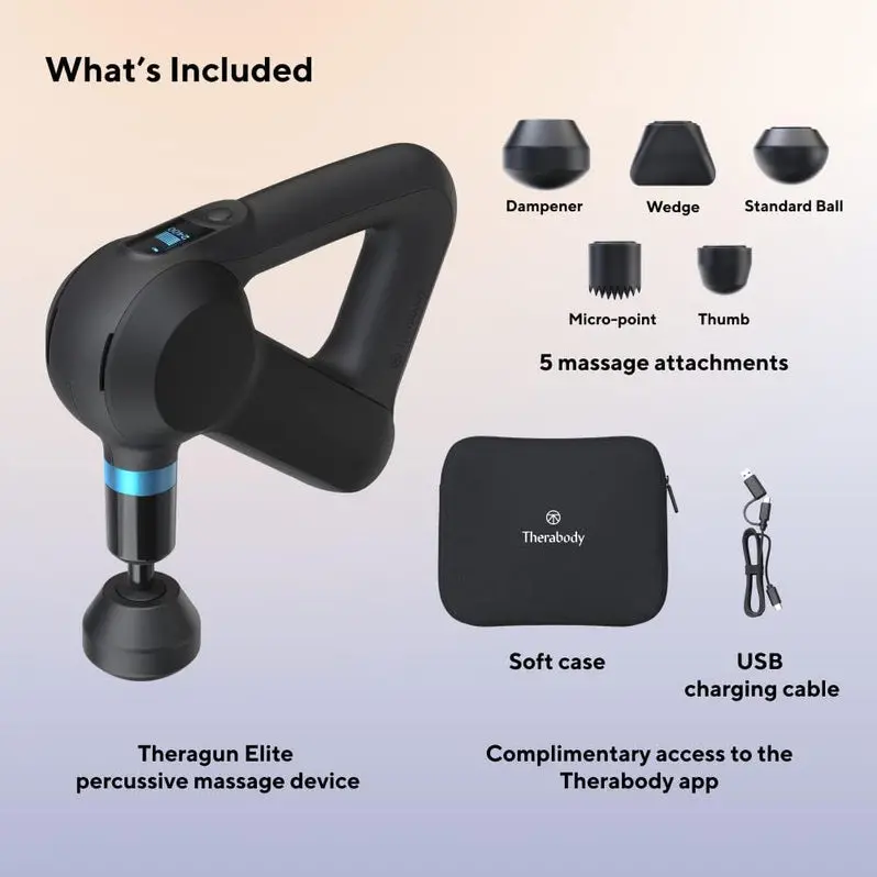 TheraGun Elite 5th Generation Percussion Massager – Quiet Deep-Tissue Therapy with Bluetooth Connectivity and USB-C Charging