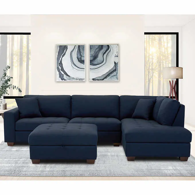 Thomasville Miles Upholstered Sectional – Contemporary Styling with Convenient Storage Ottoman 2