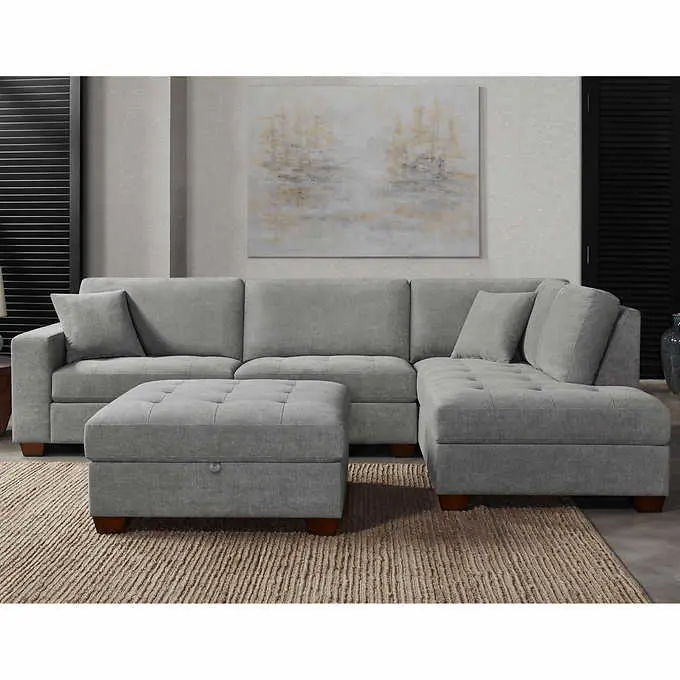 Thomasville Miles Upholstered Sectional – Contemporary Styling with Convenient Storage Ottoman