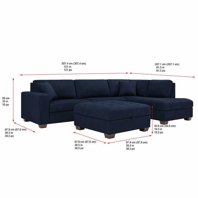 Thomasville Miles Upholstered Sectional – Contemporary Styling with Convenient Storage Ottoman