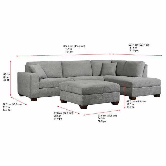 Thomasville Miles Upholstered Sectional – Contemporary Styling with Convenient Storage Ottoman