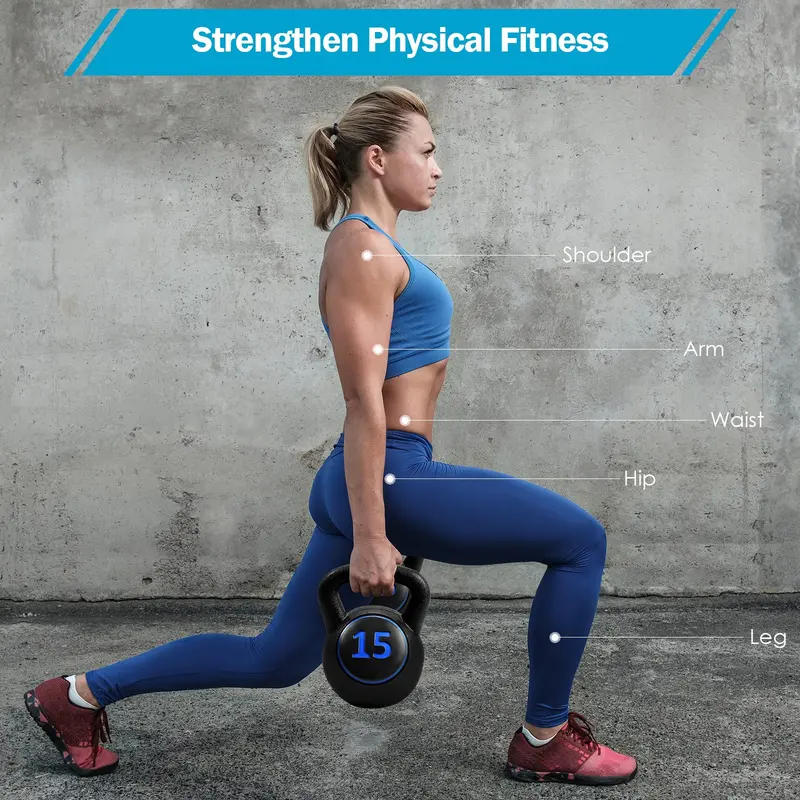 Three-Piece HDPE-Coated Kettlebell Set — Durable 5 lb, 10 lb, and 15 lb Weights for Home Fitness Routines 2