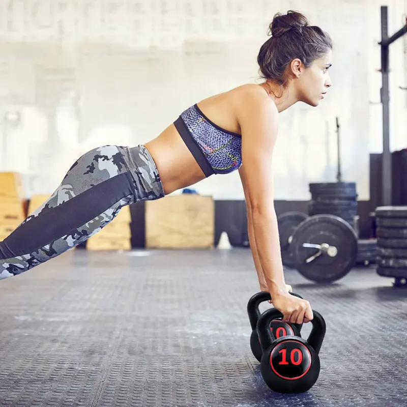Three-Piece HDPE-Coated Kettlebell Set — Durable 5 lb, 10 lb, and 15 lb Weights for Home Fitness Routines