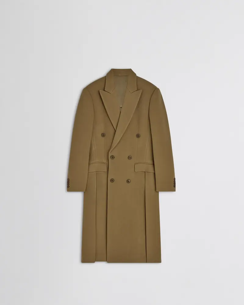 Tobacco Double-Breasted Cashmere-Wool Men'S Coat With Inverted Sleeves