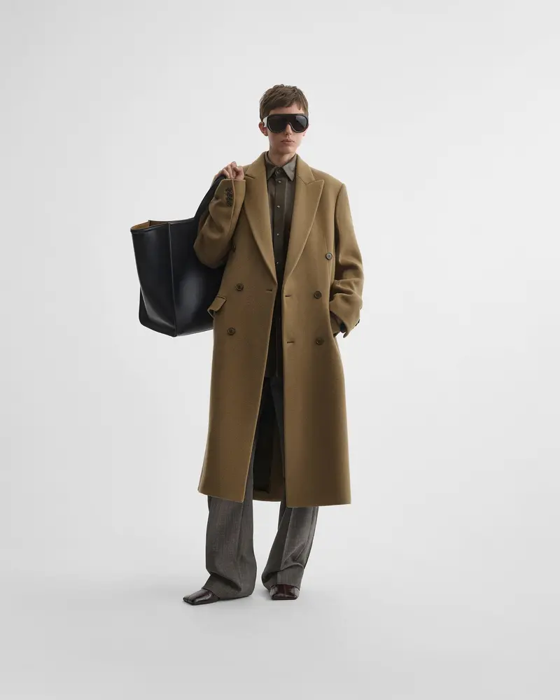 Tobacco Double-Breasted Cashmere-Wool Men'S Coat With Inverted Sleeves