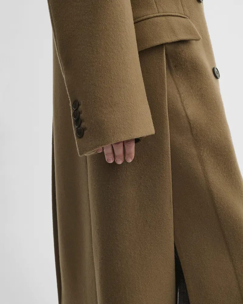 Tobacco Double-Breasted Cashmere-Wool Men'S Coat With Inverted Sleeves
