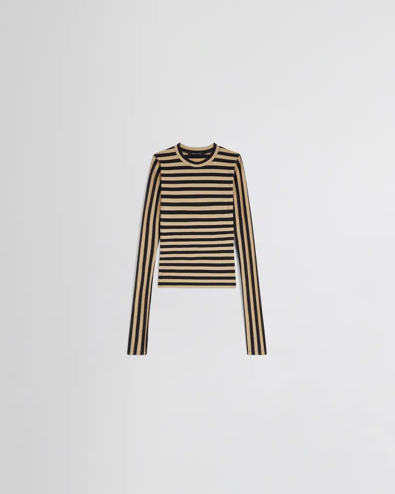 Toffee-And-Black Stripe Top In Stretch Viscose Crepe