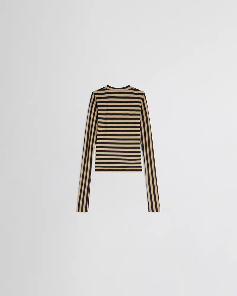 Toffee-And-Black Stripe Top In Stretch Viscose Crepe 2