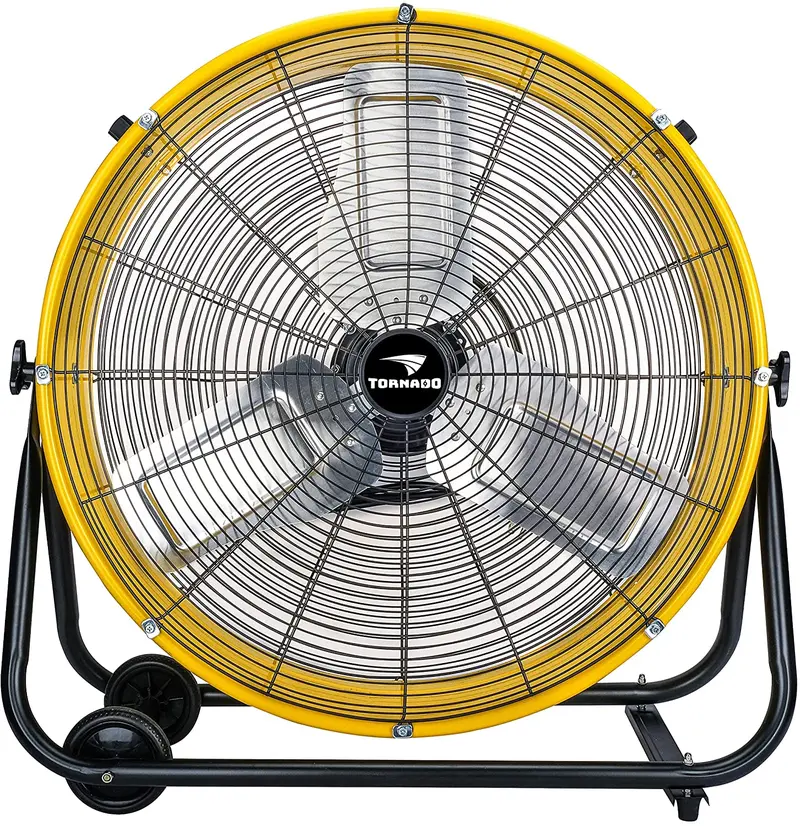 Tornado 24-Inch Industrial Air Circulator Fan – UL-Certified Heavy-Duty Drum Fan with 3 Speed Settings & 7800 CFM Output (Yellow)