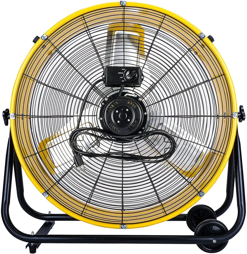Tornado Industrial Air Circulator – 24-Inch UL-Certified Drum Fan, 3-Speed, 7800 CFM Output (Yellow)