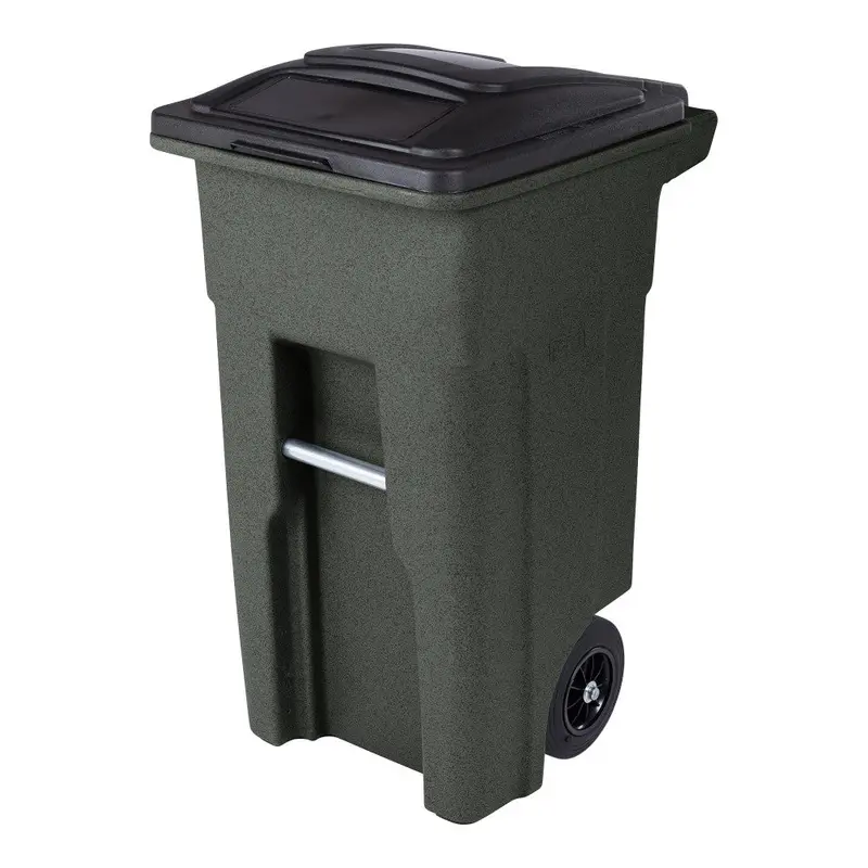 Toter 32-Gallon Greenstone Trash Can – Heavy-Duty Indoor/Outdoor Bin with Quiet Wheels, Hinged Lid, Weather Resistance