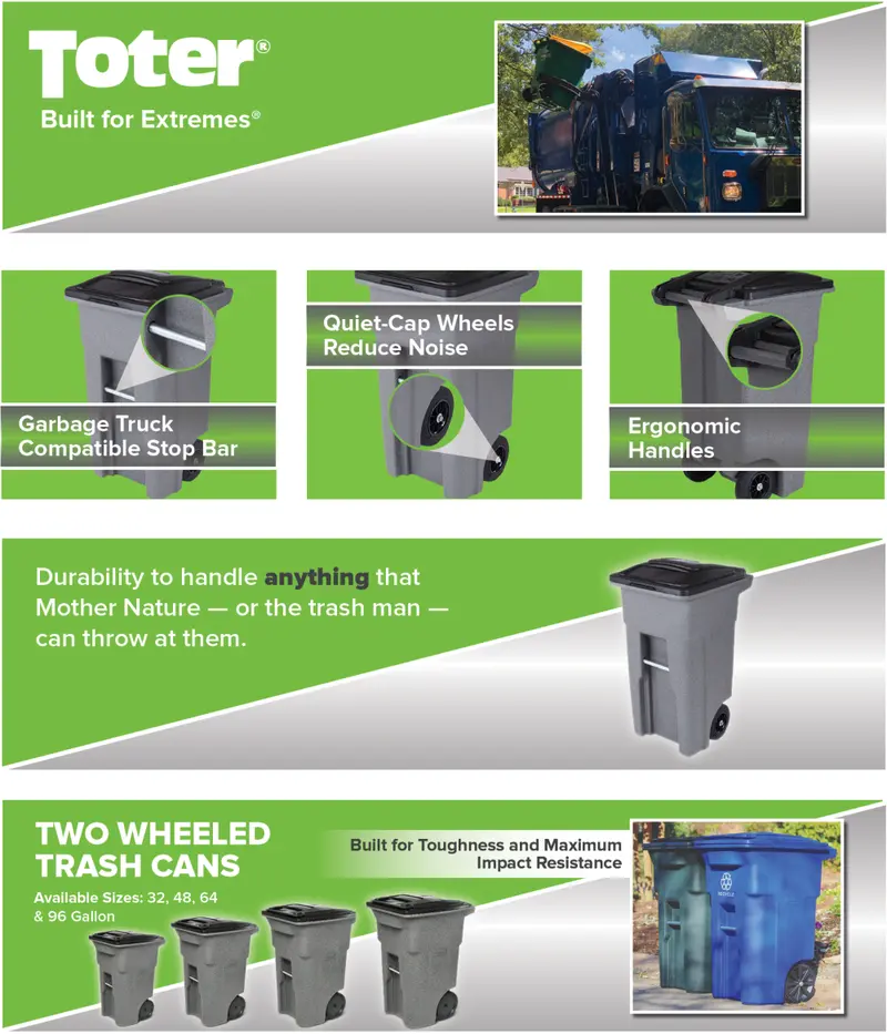 Toter 32-Gallon Greenstone Trash Can – Heavy-Duty Indoor/Outdoor Bin with Quiet Wheels, Hinged Lid, Weather Resistance