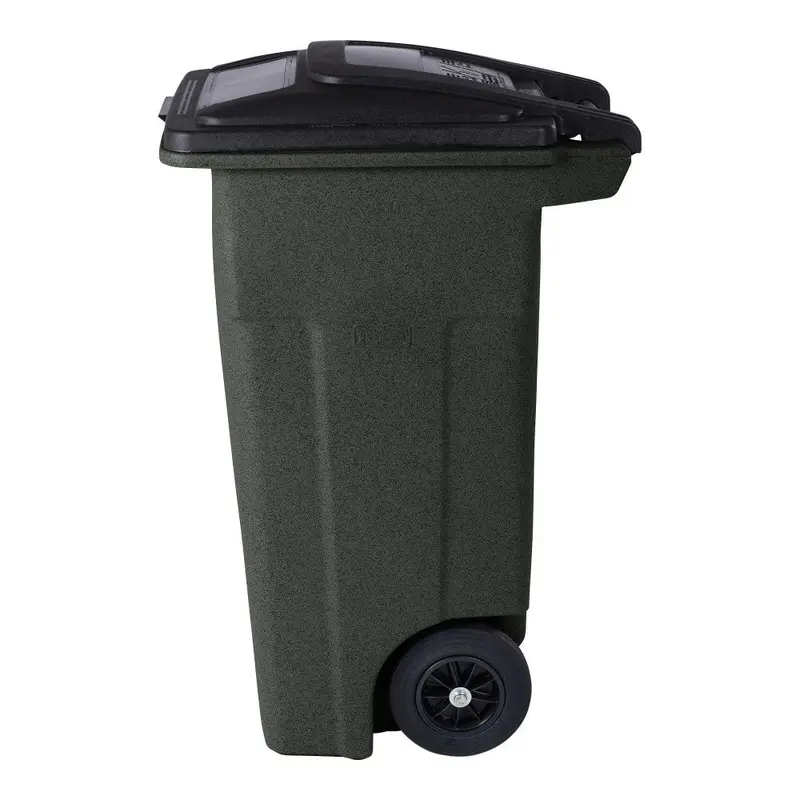 Toter 32-Gallon Greenstone Trash Can – Heavy-Duty Indoor/Outdoor Bin with Quiet Wheels, Hinged Lid, Weather Resistance
