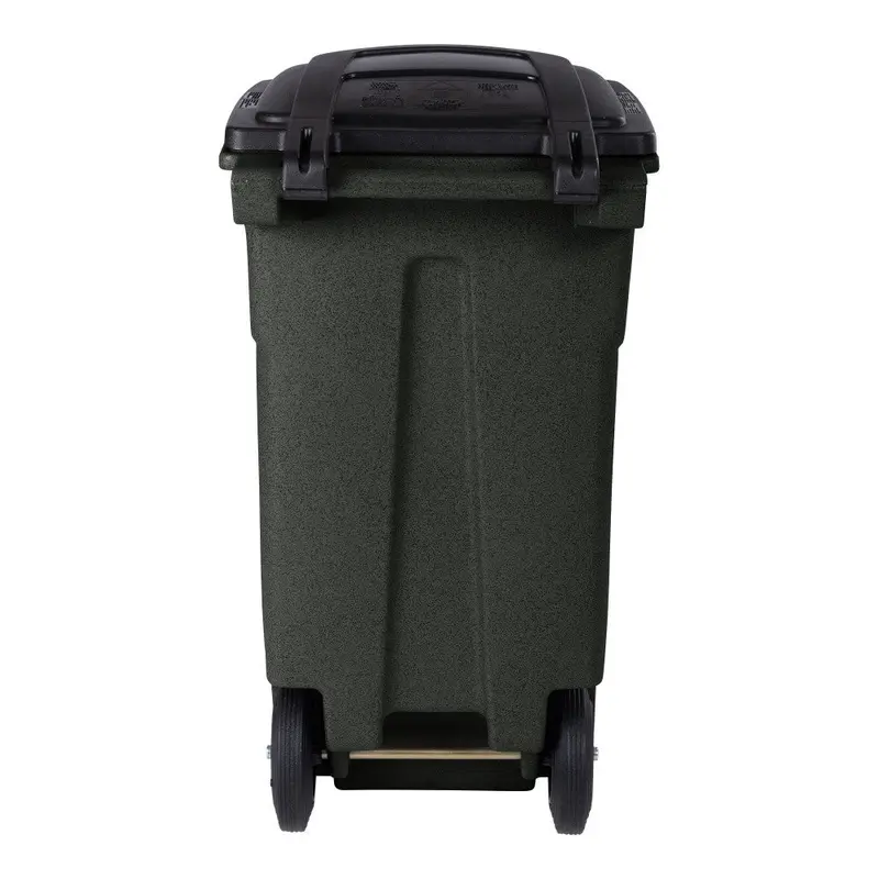 Toter 32-Gallon Greenstone Trash Can – Heavy-Duty Indoor/Outdoor Bin with Quiet Wheels, Hinged Lid, Weather Resistance