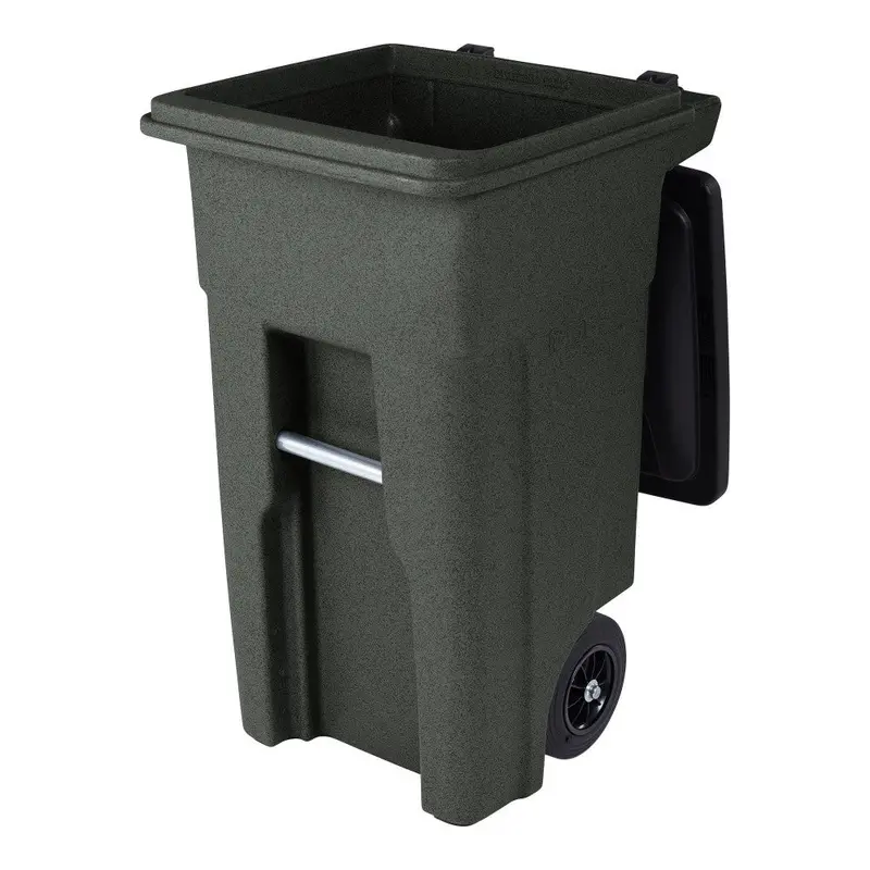 Toter 32-Gallon Greenstone Trash Can – Heavy-Duty Indoor/Outdoor Bin with Quiet Wheels, Hinged Lid, Weather Resistance