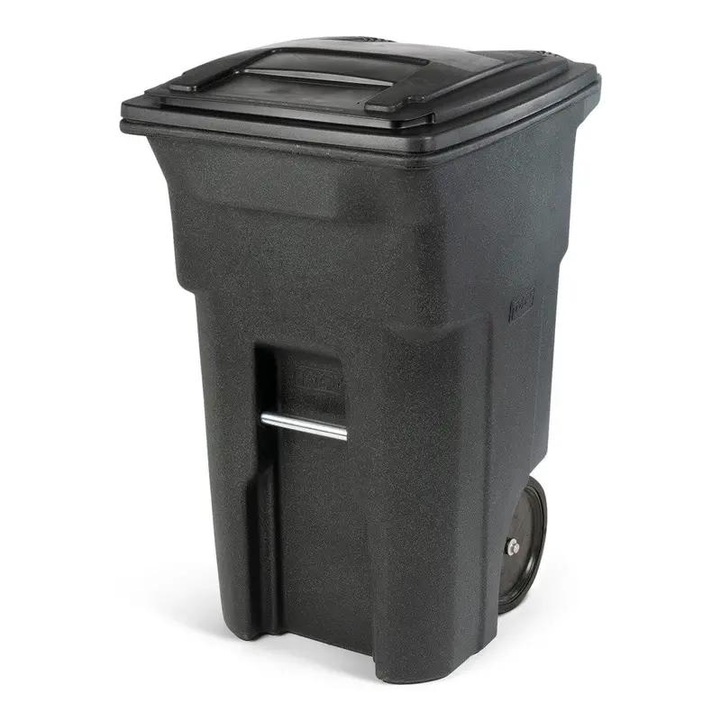 Toter 64-Gallon Greenstone Trash Can – Heavy-Duty Resin Bin with Quiet-Rolling Wheels and Secure Snap-On Lid
