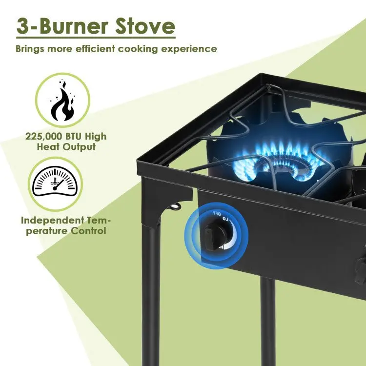 Triple-Burner Propane Camping Stove – 225,000 BTU Portable Outdoor Cooking System