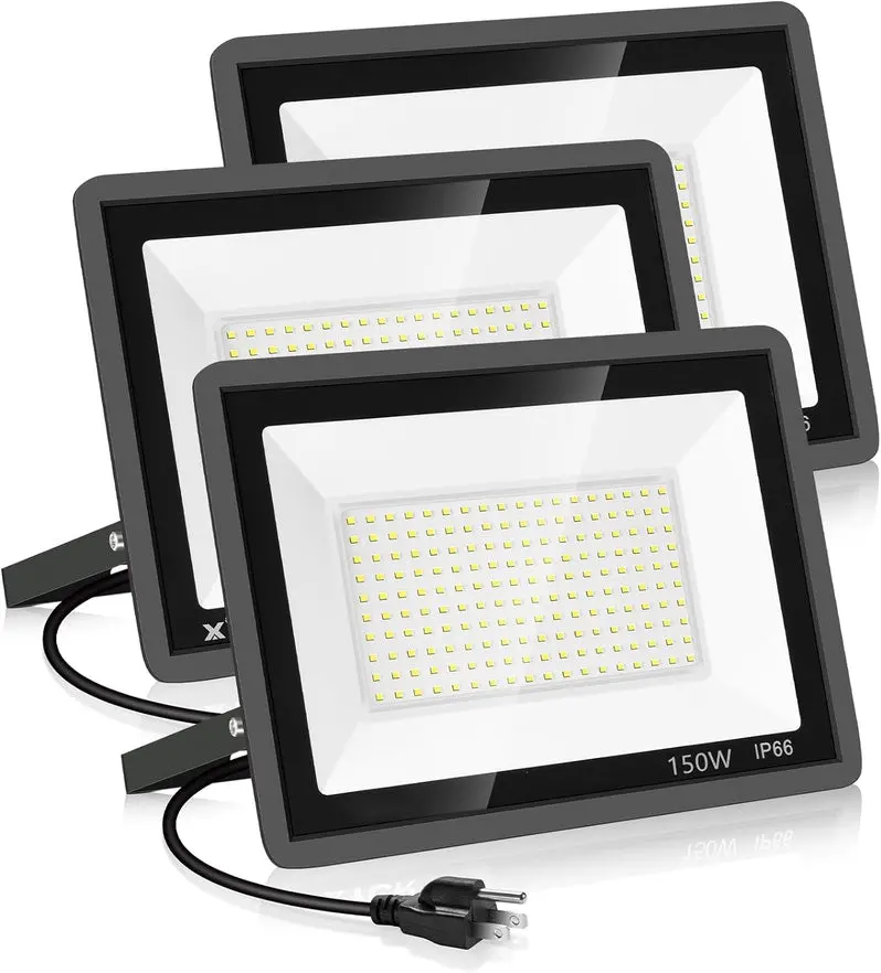 Triple-Pack 200W High-Lumen LED Flood Lights – IP66-Rated Outdoor Security Lighting, 22,800 Lumens, 5000K Daylight White