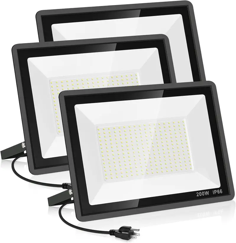 Triple-Pack 200W High-Lumen LED Flood Lights – IP66-Rated Outdoor Security Lighting, 22,800 Lumens, 5000K Daylight White