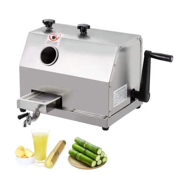 Triple-Roll Stainless Steel Manual Sugarcane Juicer – 2.4-Inch Feed Chute, 110 lbs/hr Output for Home or Light Commercial Use