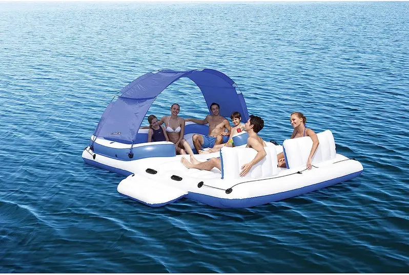 Tropical Breeze 6-Person Inflatable Floating Island Raft for Pools & Lakes