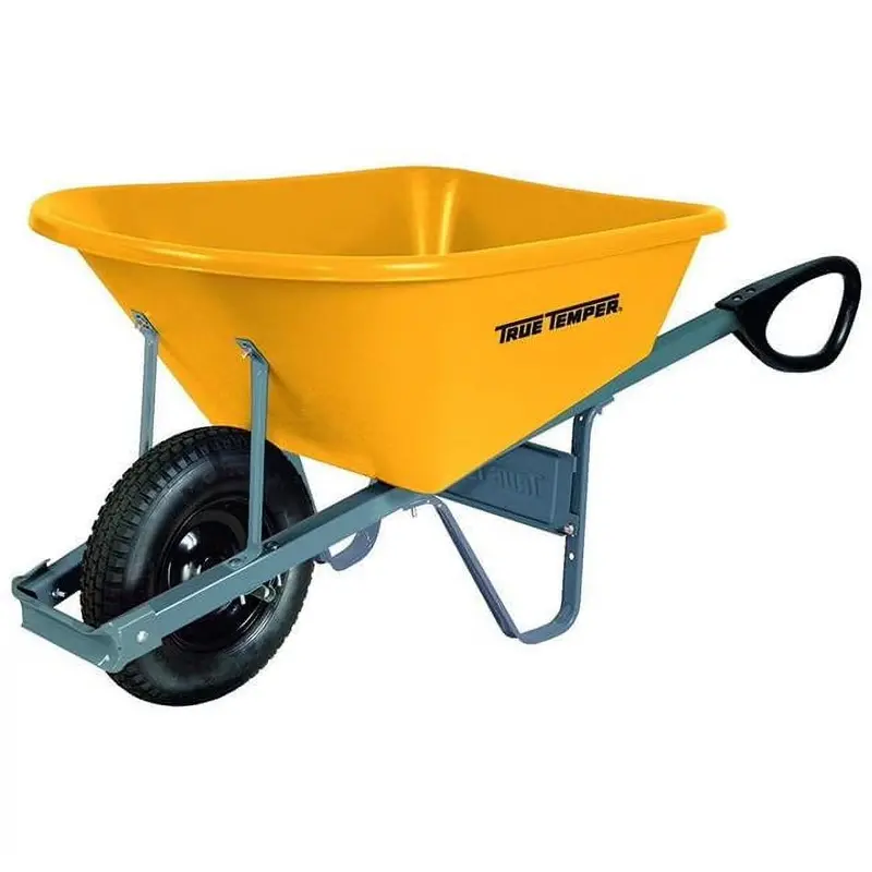 True Temper Total Control Poly Wheelbarrow – 6-Cubic-Foot Load Capacity, Comfort-Grip Ergonomic Handles