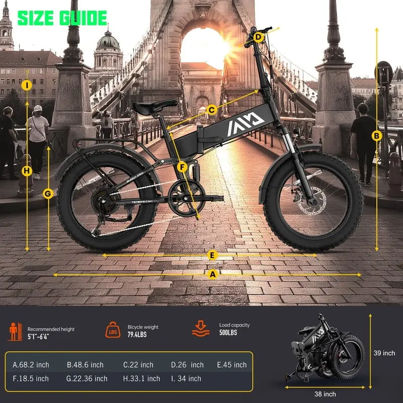 TST 4.0 Fat-Tire Foldable E-Bike – 750W Motor, 48V 13Ah Battery & LCD Display