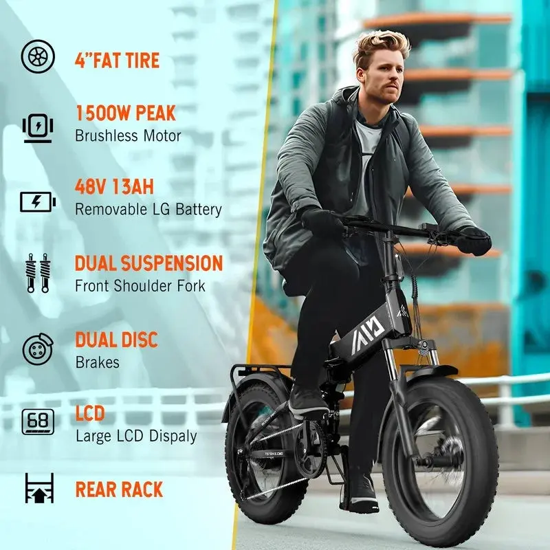 TST 4.0 Fat-Tire Foldable E-Bike – 750W Motor, 48V 13Ah Battery & LCD Display