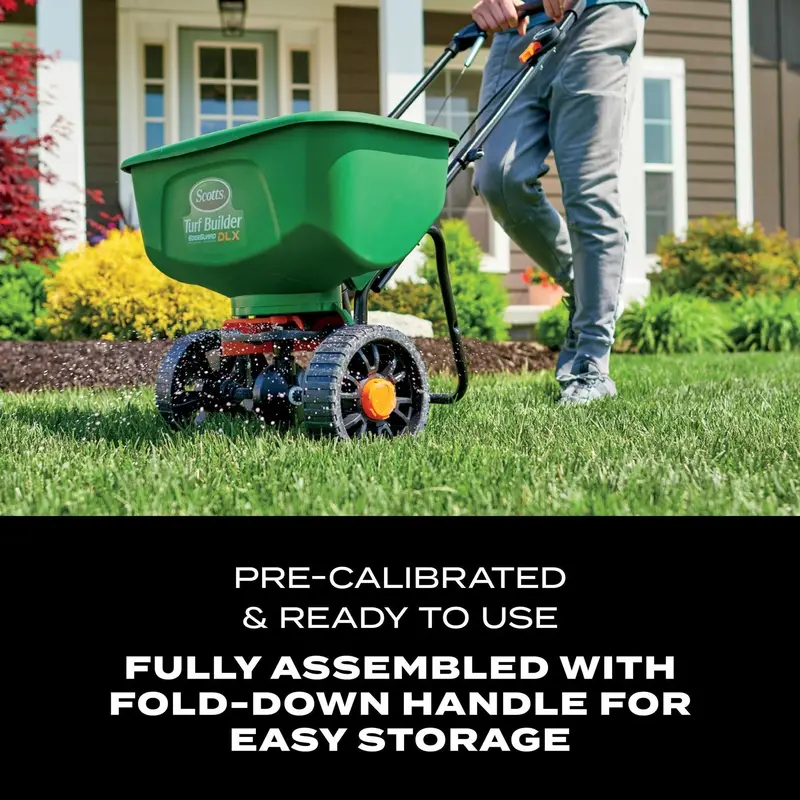 Turf Builder EdgeGuard DLX Broadcast Spreader – Precision-Calibrated, Ergonomic Design for Up to 15,000 Sq. Ft. Coverage