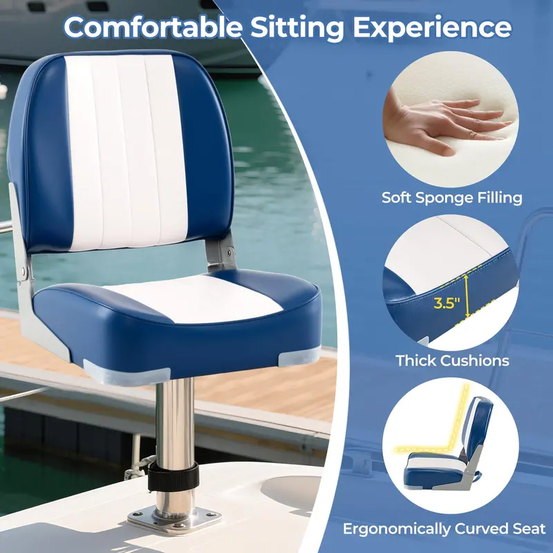Twin Folding Marine Boat Seats – Corrosion-Resistant Aluminum Hinges & Stainless Steel Hardware 2