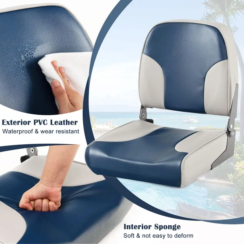 Twin Low-Back Folding Boat Seats – Marine-Grade Aluminum Frame & Stainless Steel Hardware