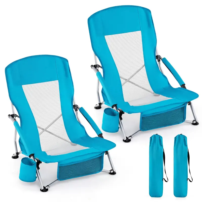 Two-Pack Lightweight Folding Beach Chairs – Compact, Low-Profile Camp Seating Designed for Adult Use