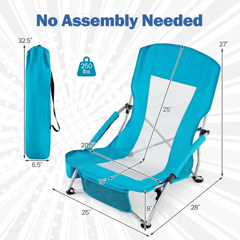 Two-Pack Lightweight Folding Beach Chairs – Compact, Low-Profile Camp Seating Designed for Adult Use