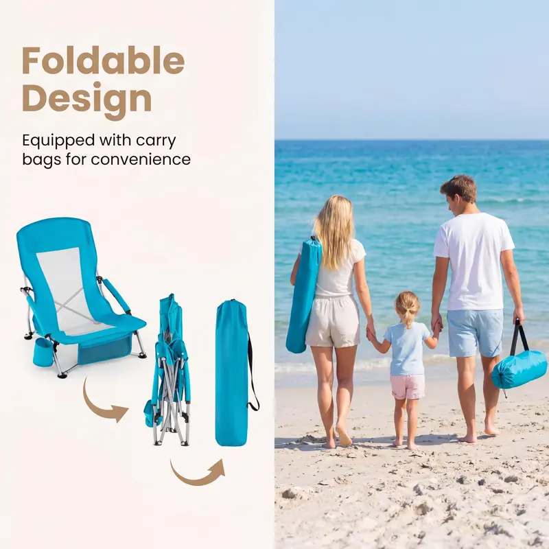 Two-Pack Lightweight Folding Beach Chairs – Compact, Low-Profile Camp Seating Designed for Adult Use