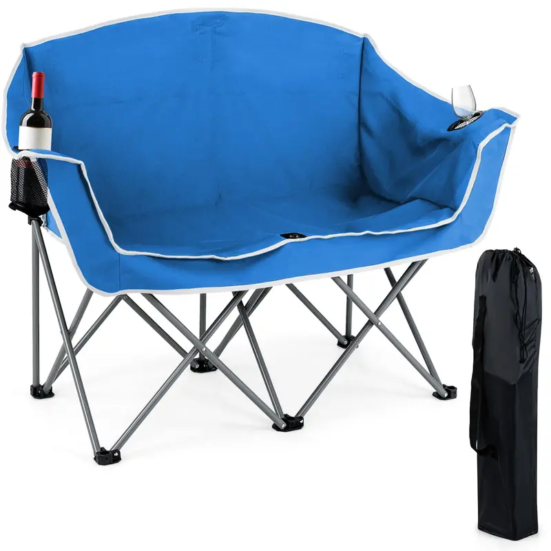 Two-Person Folding Outdoor Sofa with Dual Cup Holders and Convenient Back Pockets