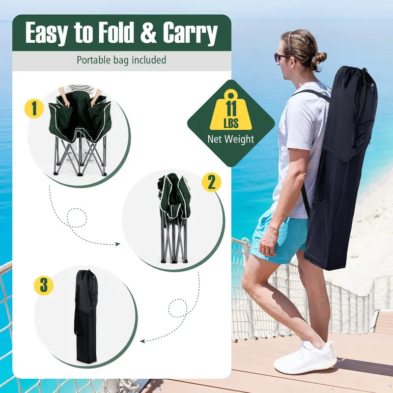 Two-Person Folding Outdoor Sofa with Dual Cup Holders and Convenient Back Pockets