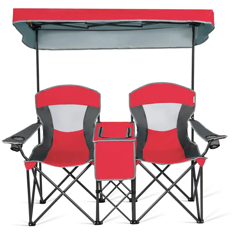 Two-Person Portable Camping Chair Featuring Built-in Sunshade Canopy