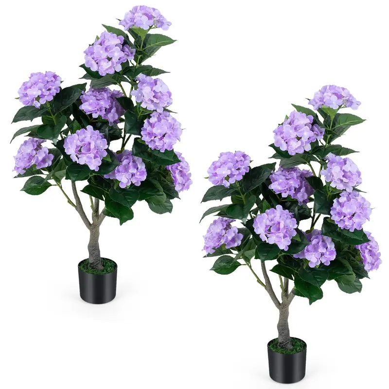 Two-Piece Artificial Hydrangea Tree Set – 11-Bloom Arrangement in Decorative Nursery Pots