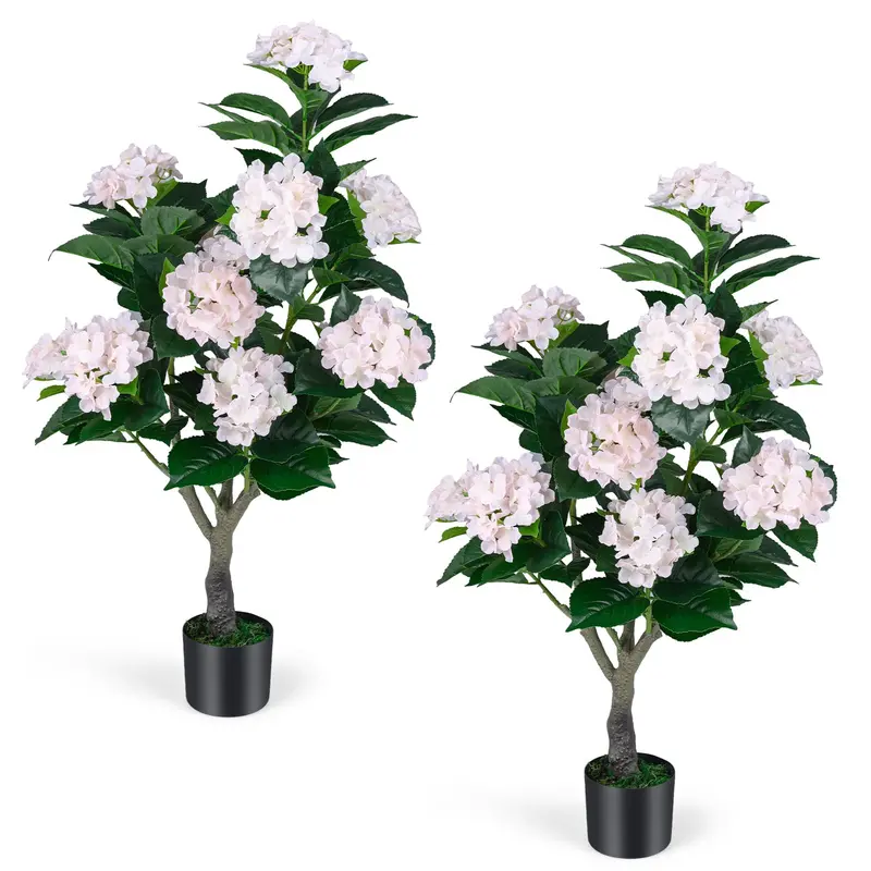 Two-Piece Artificial Hydrangea Tree Set – 11-Bloom Arrangement in Decorative Nursery Pots