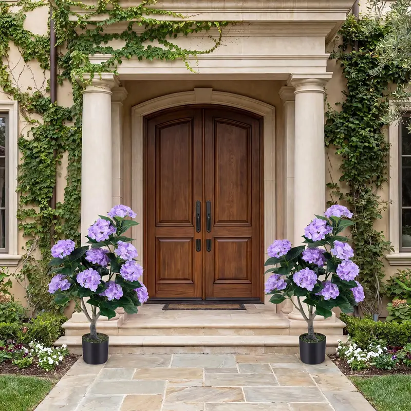 Two-Piece Artificial Hydrangea Tree Set – 11-Bloom Arrangement in Decorative Nursery Pots