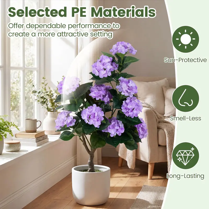 Two-Piece Artificial Hydrangea Tree Set – 11-Bloom Arrangement in Decorative Nursery Pots