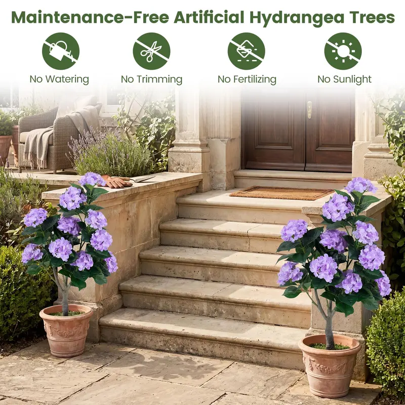 Two-Piece Artificial Hydrangea Tree Set – 11-Bloom Arrangement in Decorative Nursery Pots