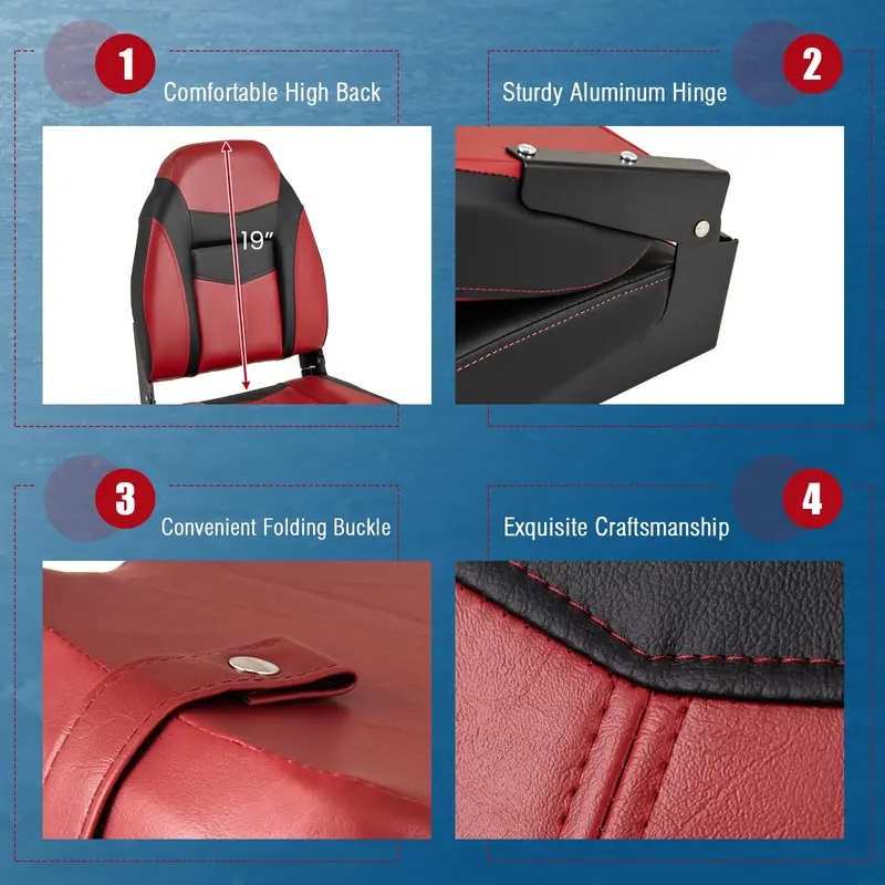 Two-Piece Marine Folding Boat Seat Set – High-Back Cushioned Seats Built for Boating Environments
