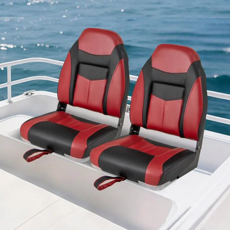 Two-Piece Marine Folding Boat Seat Set – High-Back Cushioned Seats Built for Boating Environments 2