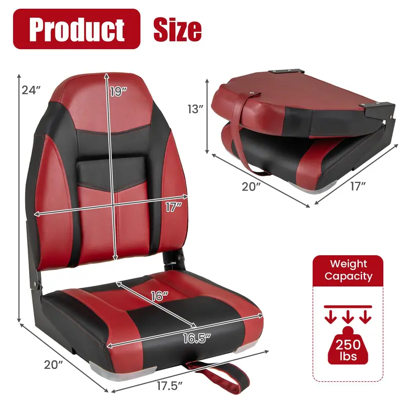 Two-Piece Marine Folding Boat Seat Set – High-Back Cushioned Seats Built for Boating Environments