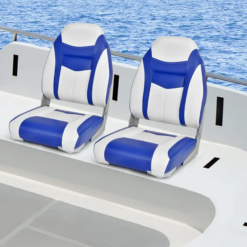 Two-Piece Marine Folding Boat Seat Set – High-Back Cushioned Seats Built for Boating Environments