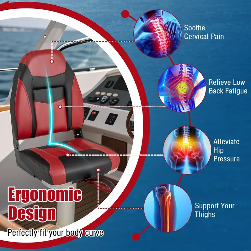 Two-Piece Marine Folding Boat Seat Set – High-Back Cushioned Seats Built for Boating Environments
